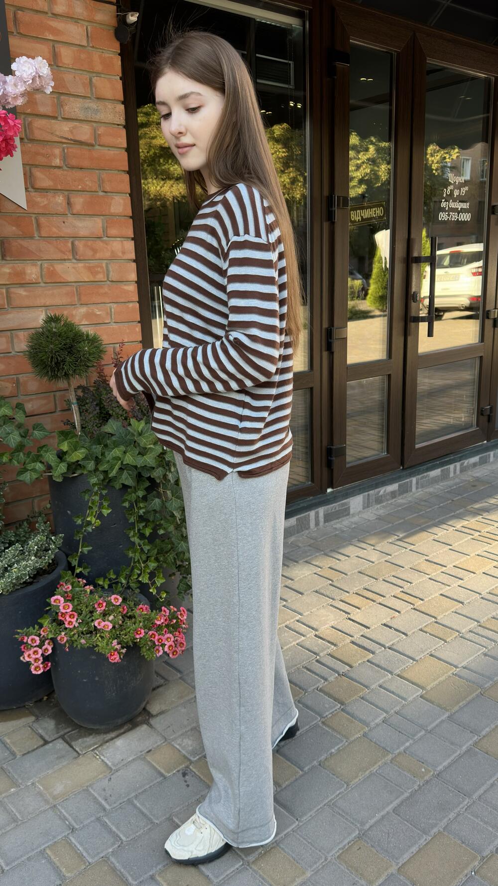 Светр у смужку 003-83003 Santfair Шоколадний, Oversize