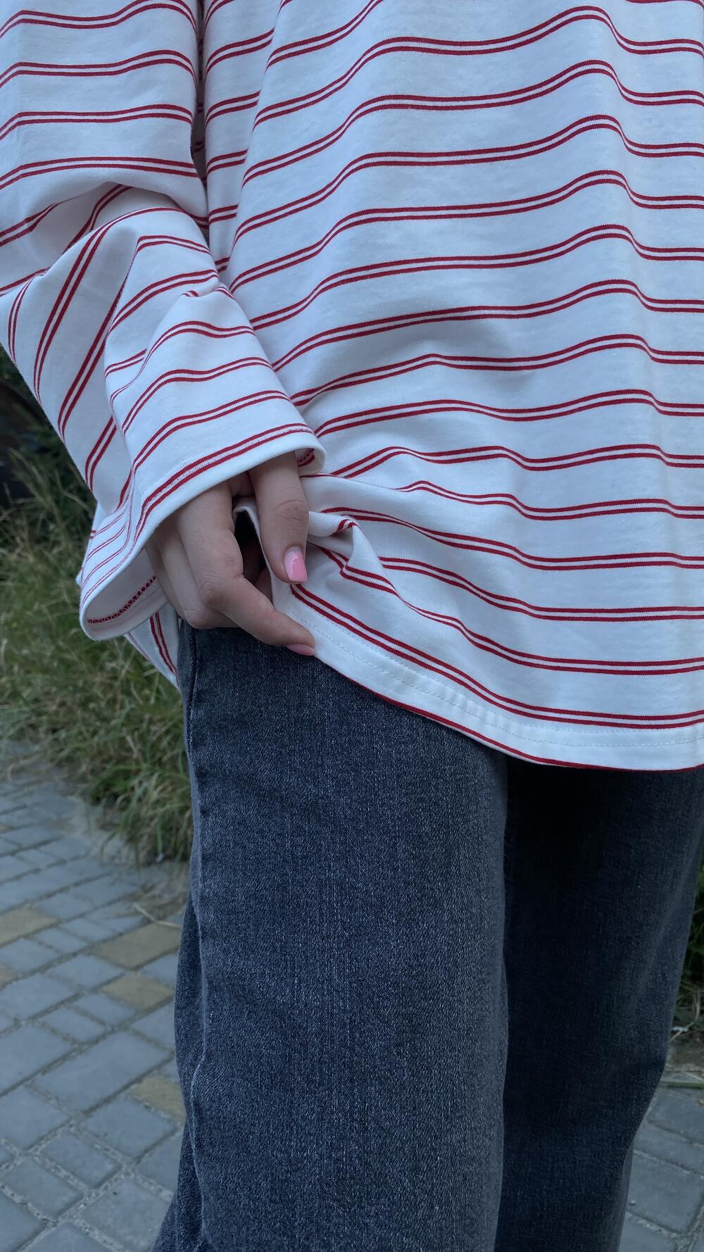 Світшот у смужку, обʼємний Червоний, Oversize