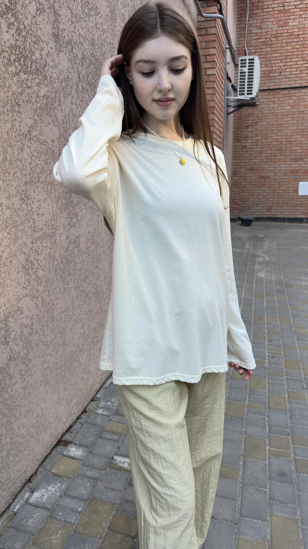 Лонслів базовий, без принту Korea Жовтий, Oversize