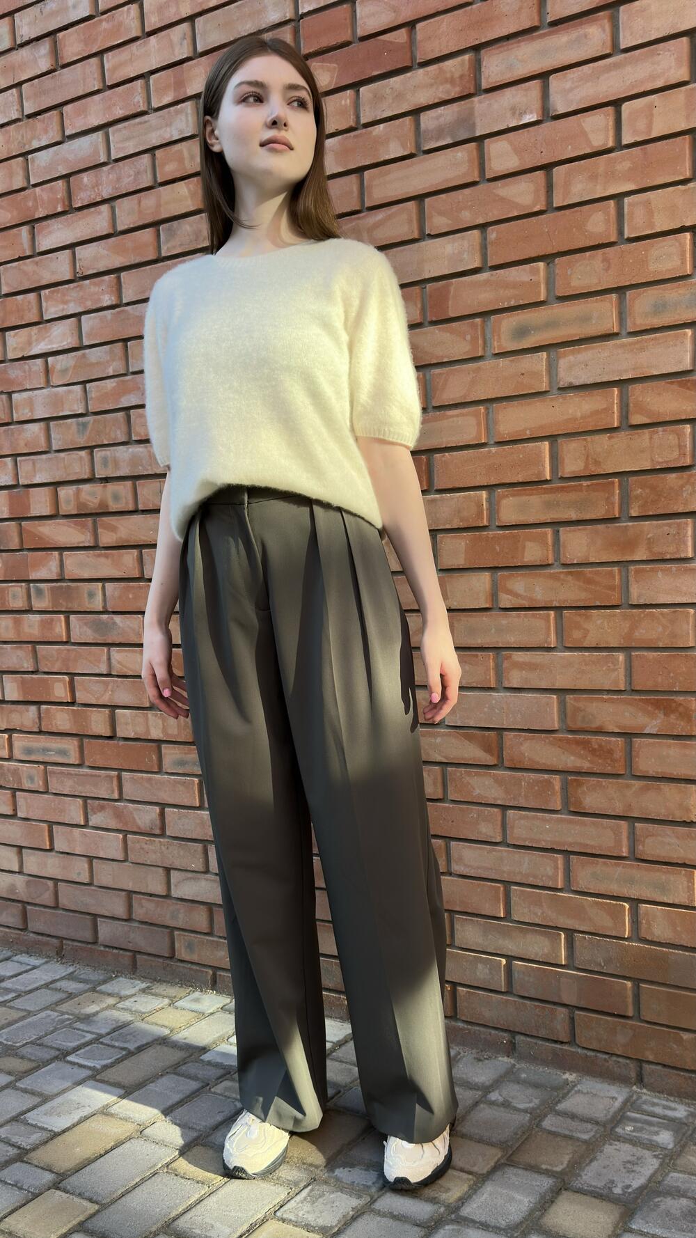 Джемпер з коротким рукавом 856-676 Santfair Молочний, Oversize