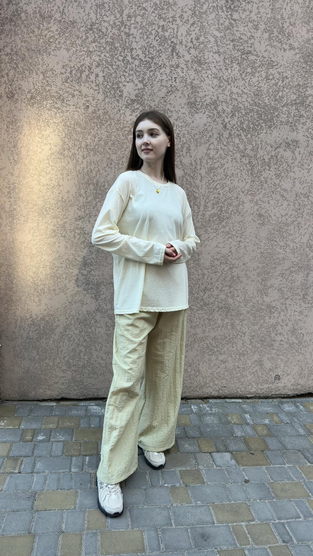Лонслів базовий, без принту Korea Жовтий, Oversize