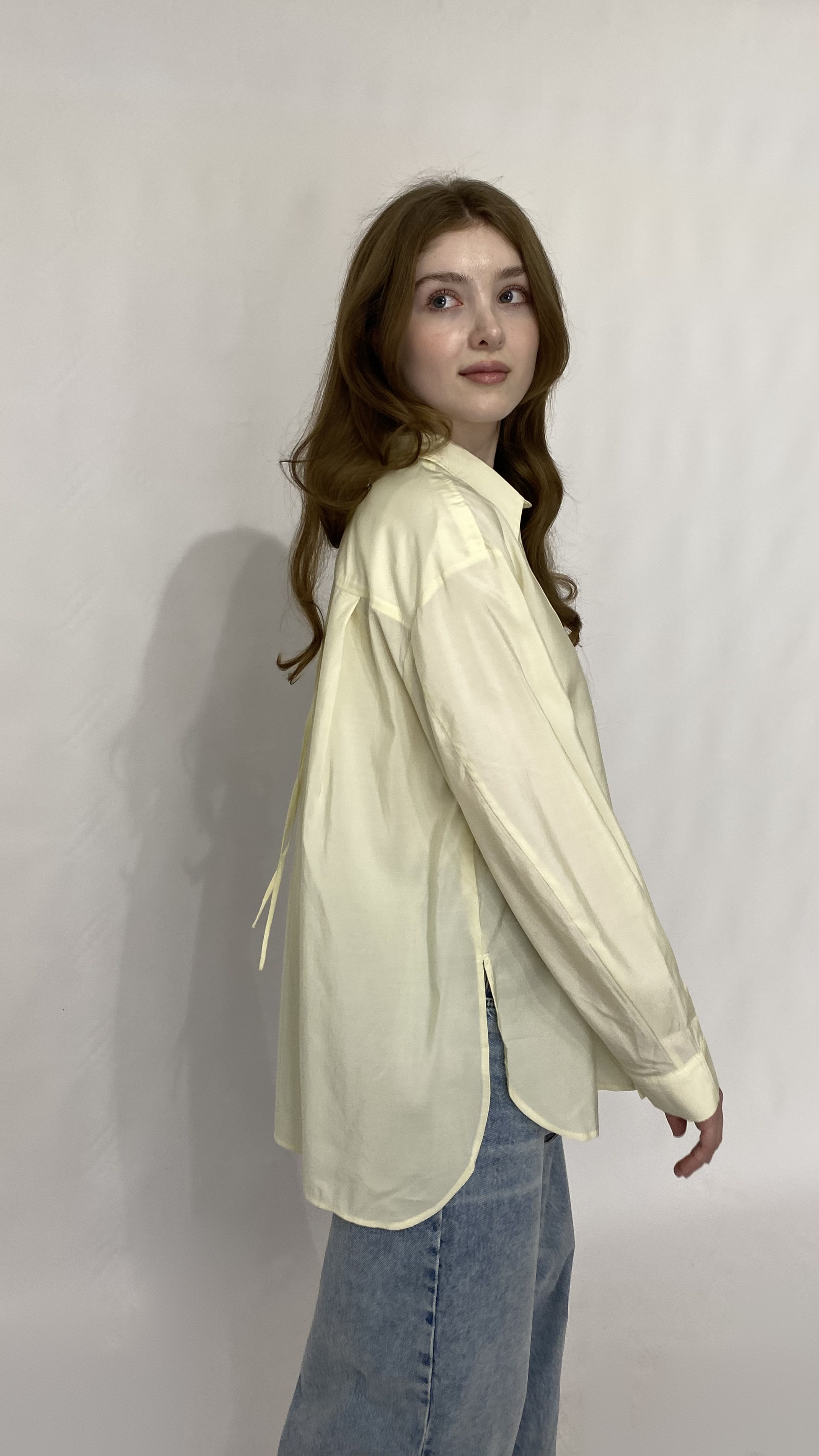 Сорочка базова з завʼязкою на шиї позаду Жовтий, Oversize
