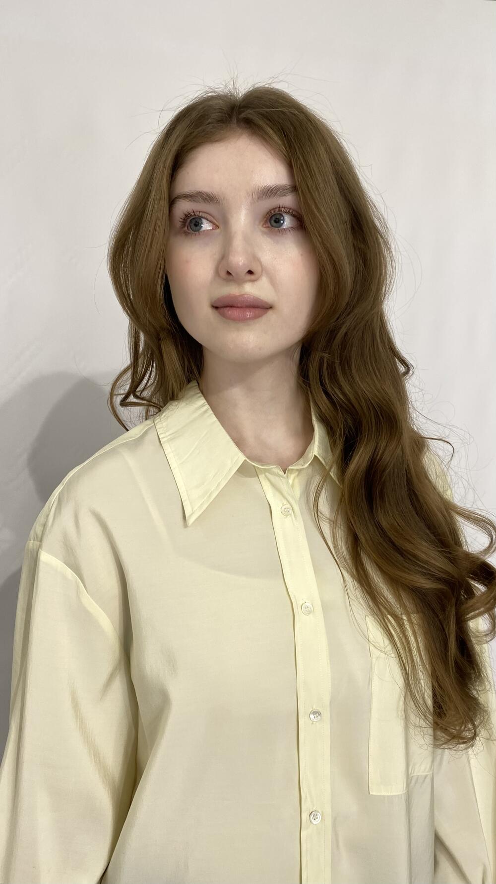 Сорочка базова з завʼязкою на шиї позаду Жовтий, Oversize