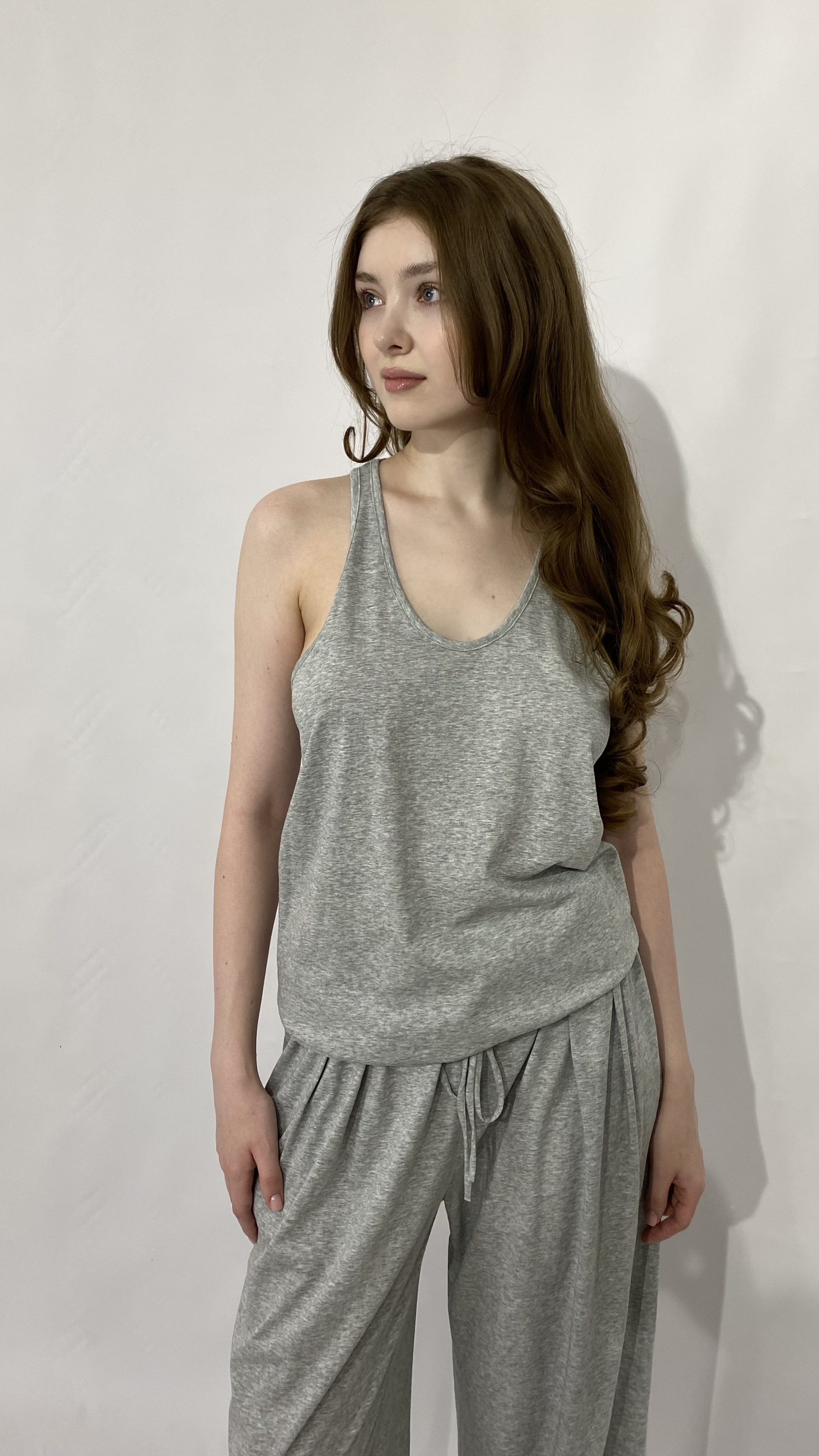 Костюм з майкою та широкими брюками Сірий меланж, Oversize