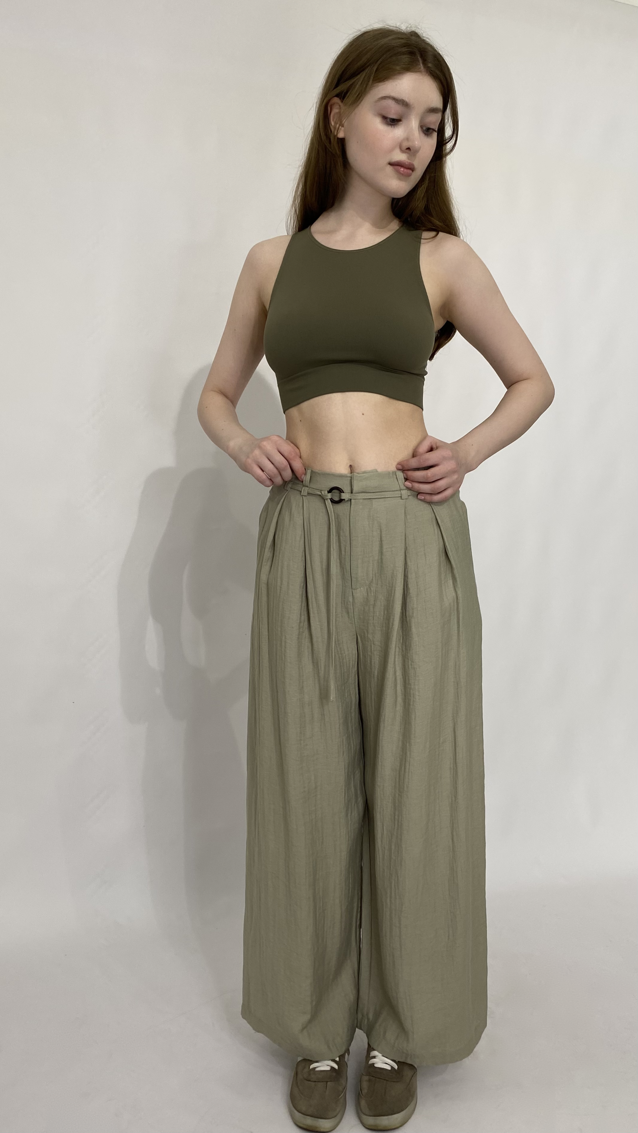 Брюки широкі, з завʼязкою на талії Made in Italy Оливковий, S/M