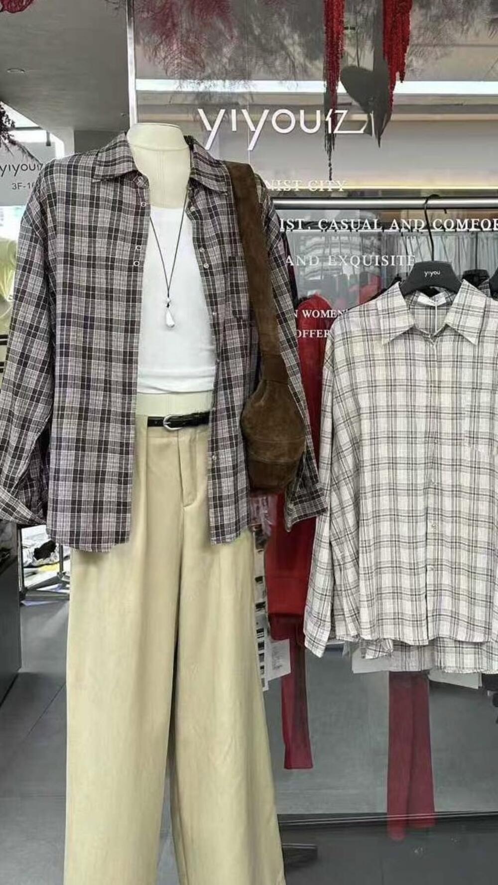 Сорочка у клітинку, обʼємна Шоколадний, Oversize