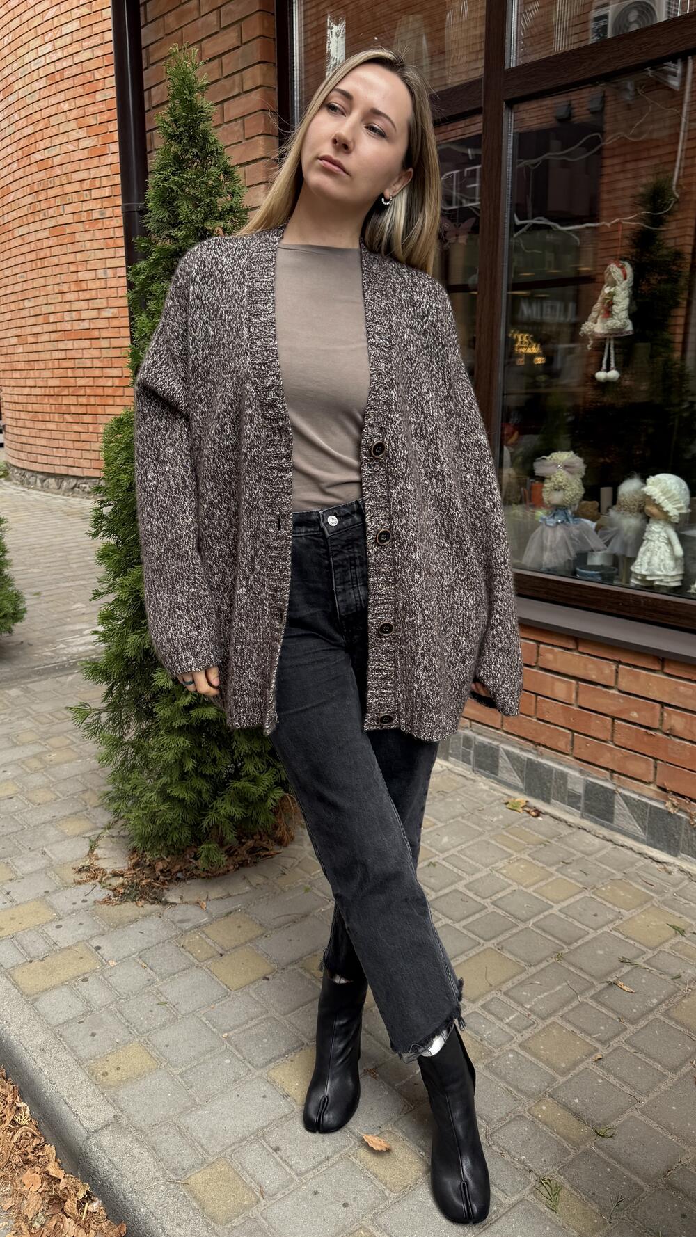 Кардиган з кашеміром SF Темний шоколад, Oversize