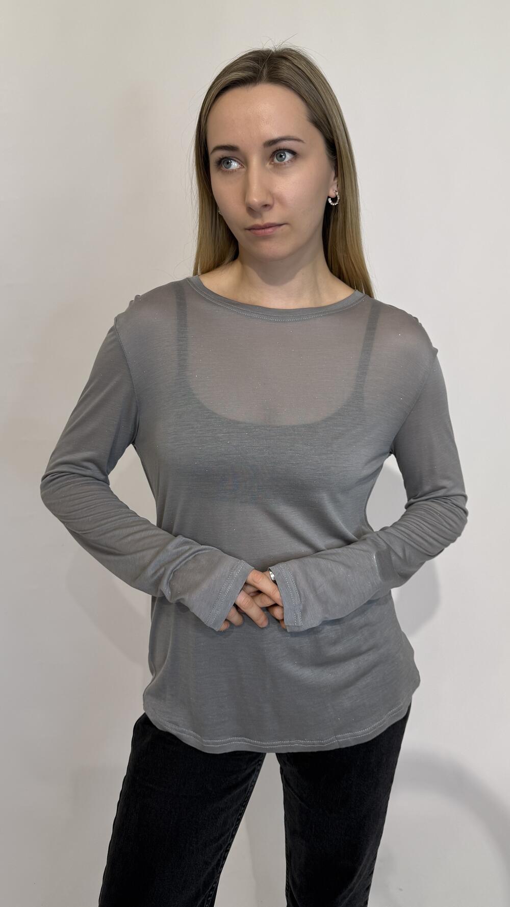 Лонгслів класичний напівпрозорий з блиском Сірий, Oversize