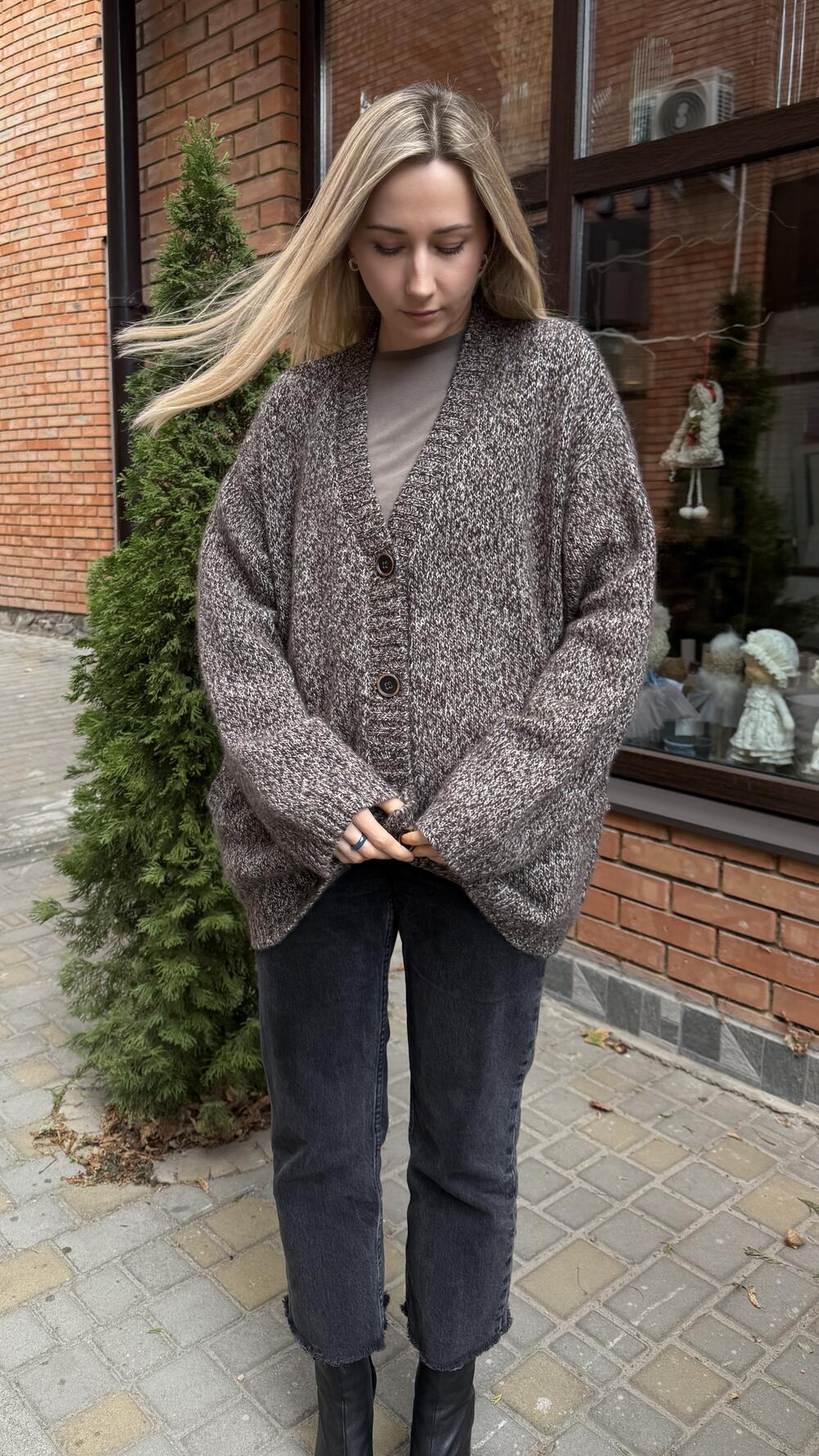 Кардиган з кашеміром SF Темний шоколад, Oversize