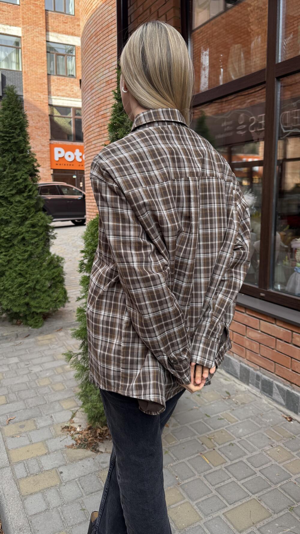 Сорочка у клітинку Хакі, Oversize