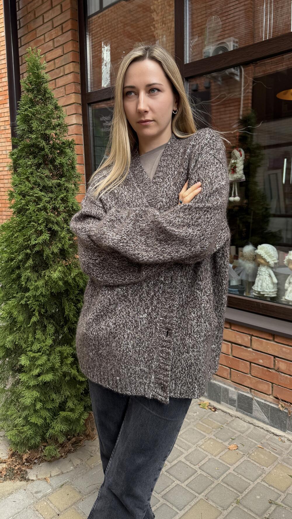 Кардиган з кашеміром SF Темний шоколад, Oversize