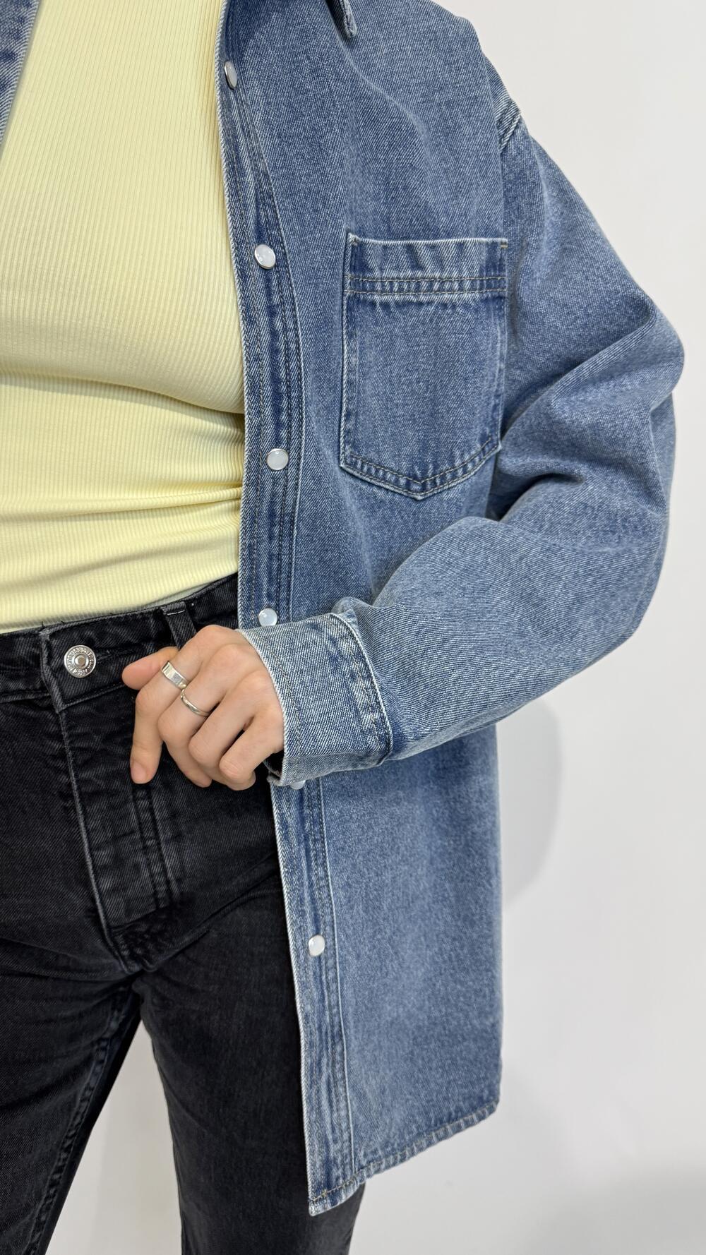 Сорочка джинсова, класичного крою Синій, Oversize