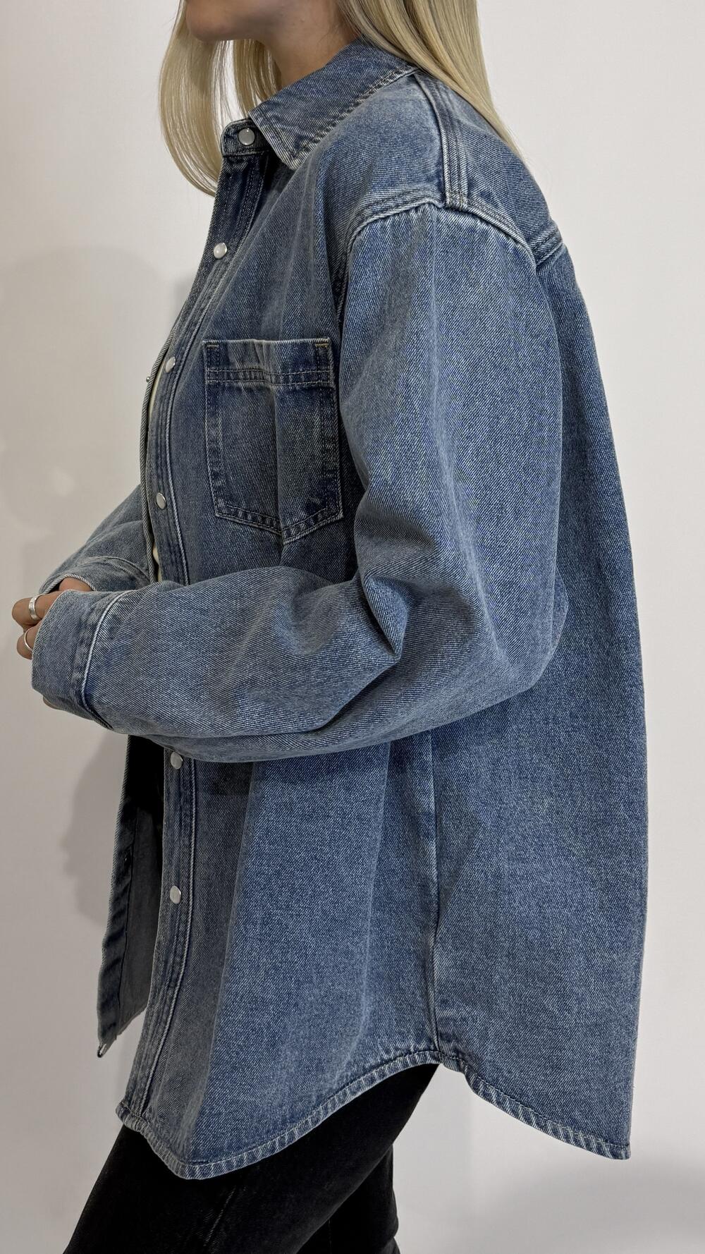 Сорочка джинсова, класичного крою Синій, Oversize