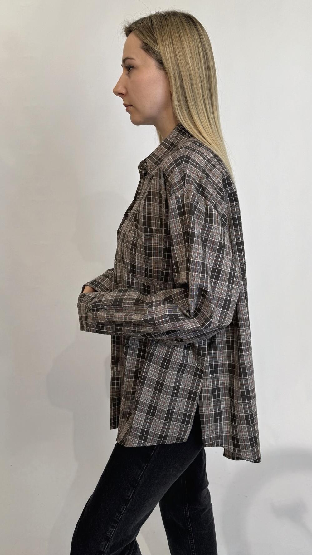 Сорочка у клітинку, обʼємна Шоколадний, Oversize