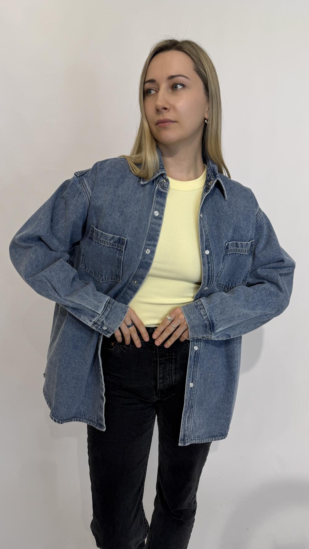 Сорочка джинсова, класичного крою Синій, Oversize