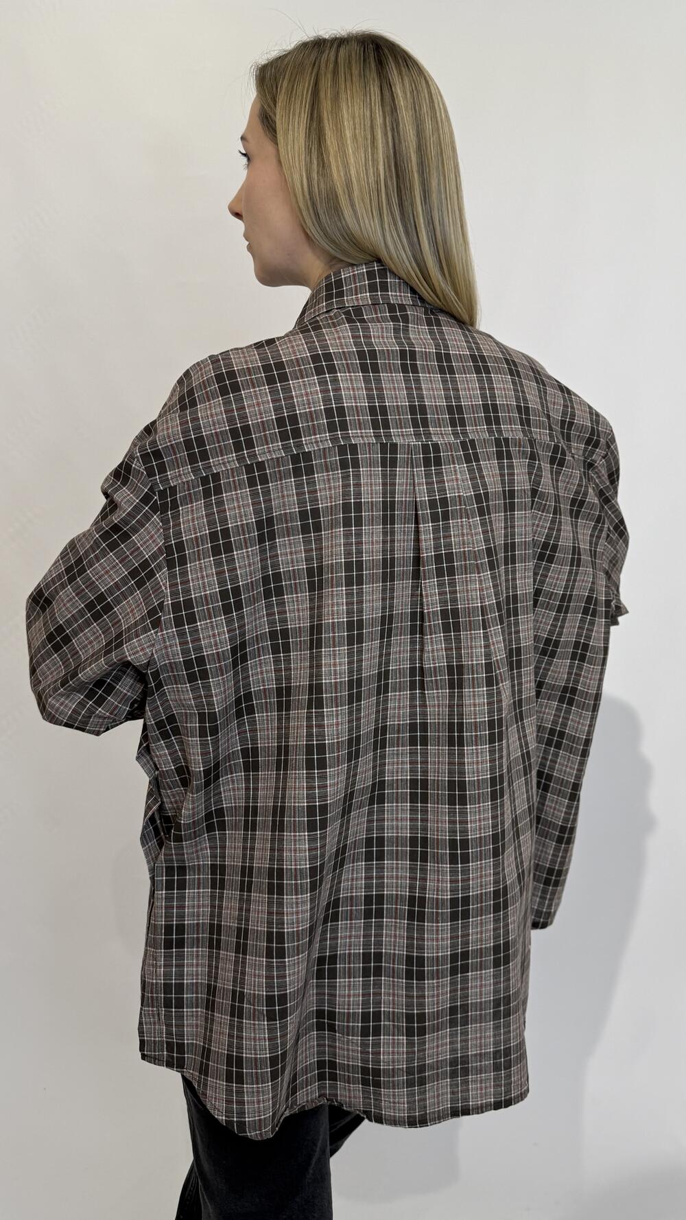 Сорочка у клітинку, обʼємна Шоколадний, Oversize