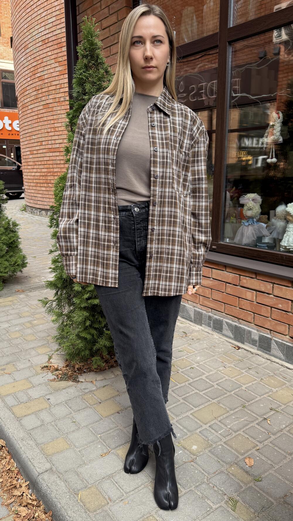 Сорочка у клітинку Хакі, Oversize