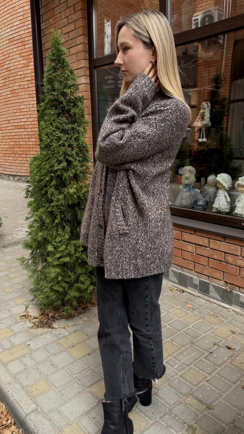 Кардиган з кашеміром SF Темний шоколад, Oversize