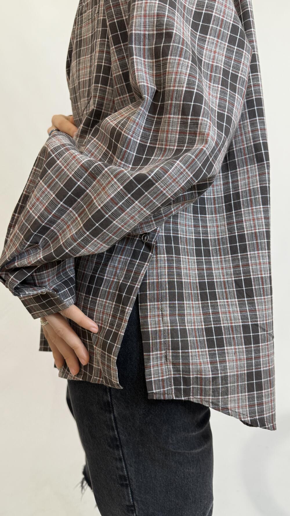 Сорочка у клітинку, обʼємна Шоколадний, Oversize