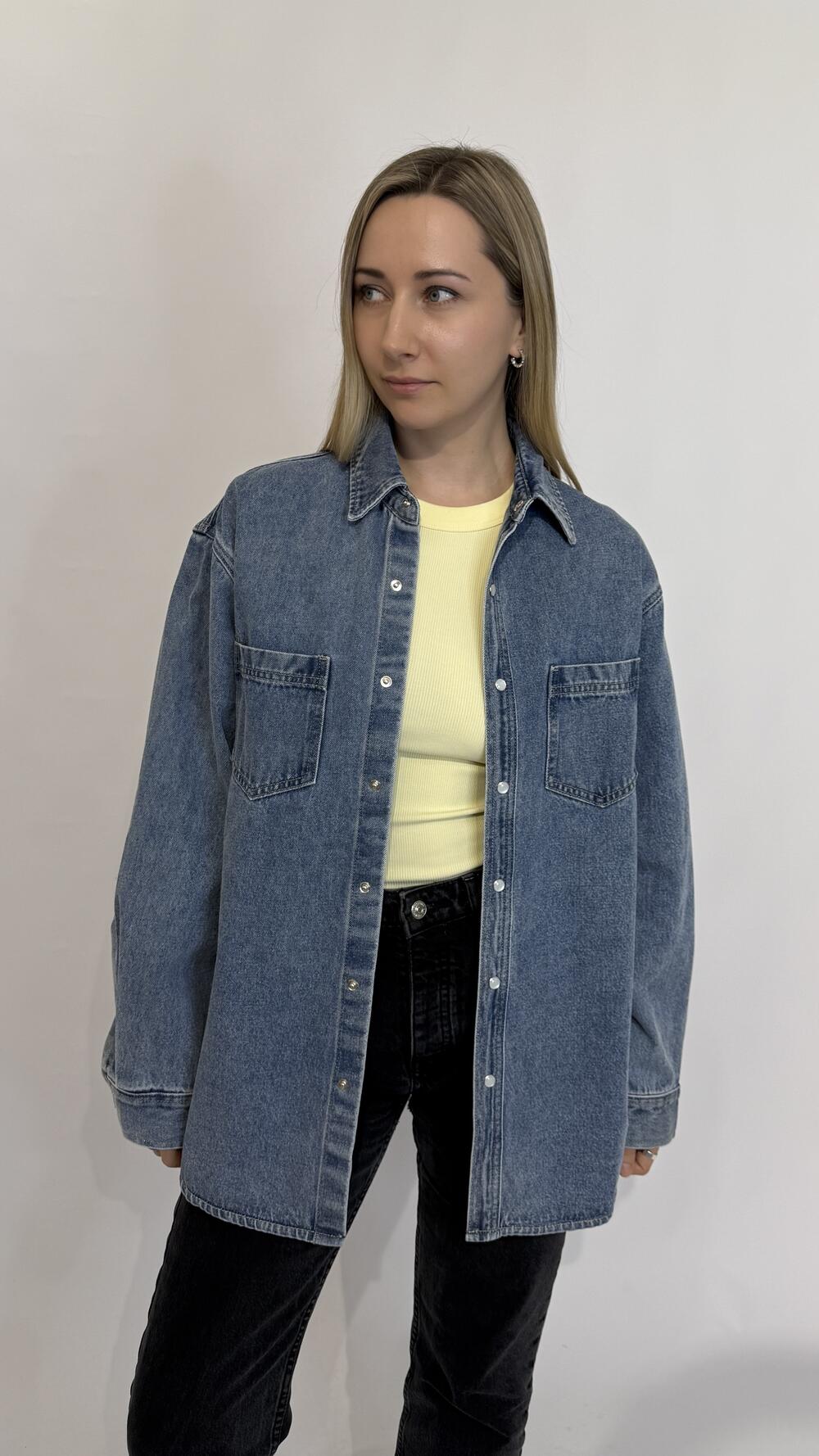 Сорочка джинсова, класичного крою Синій, Oversize