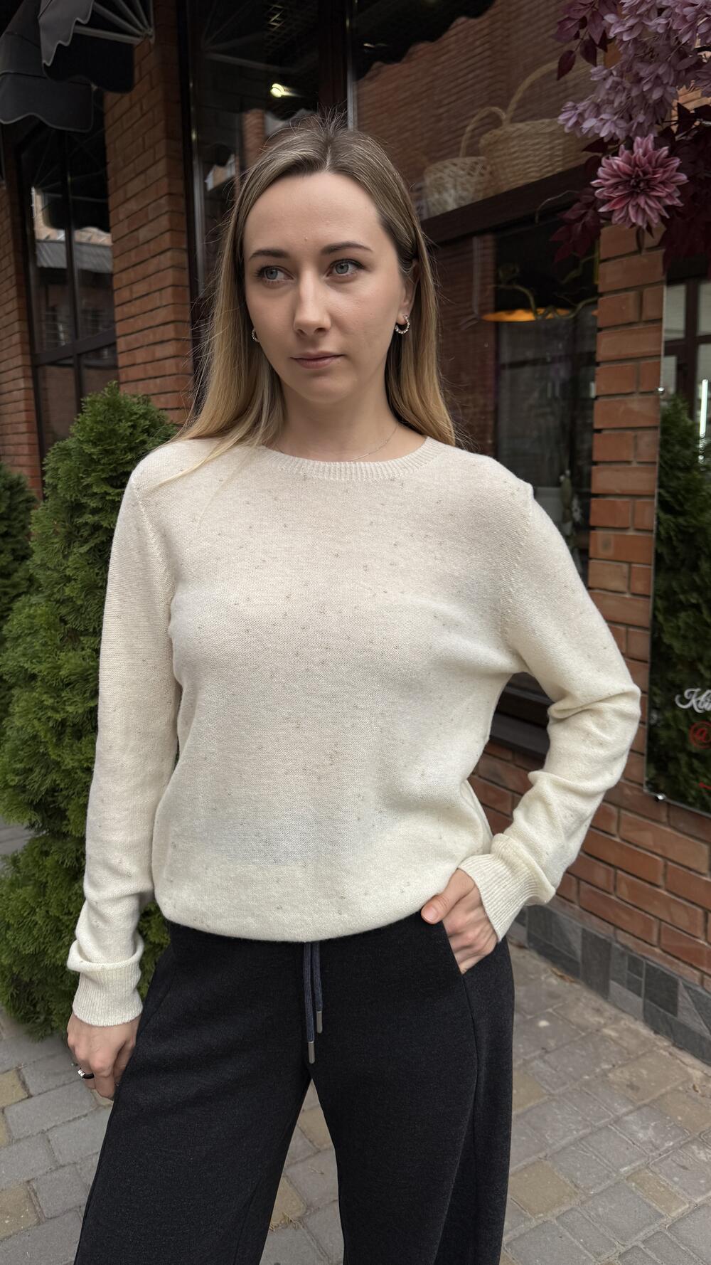 Джемпер з люрексовою ниткою Молочний, Oversize