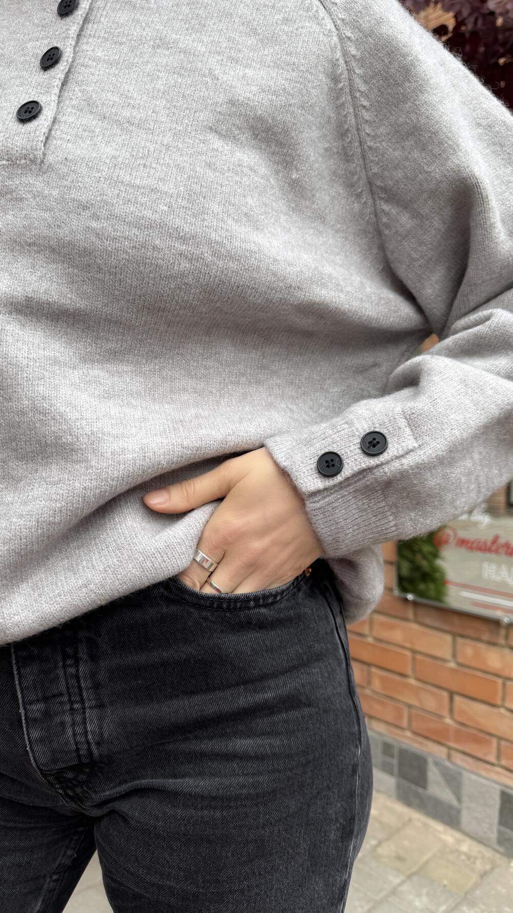 Светр з ґудзиками на грудях та рукавах Сірий, Oversize