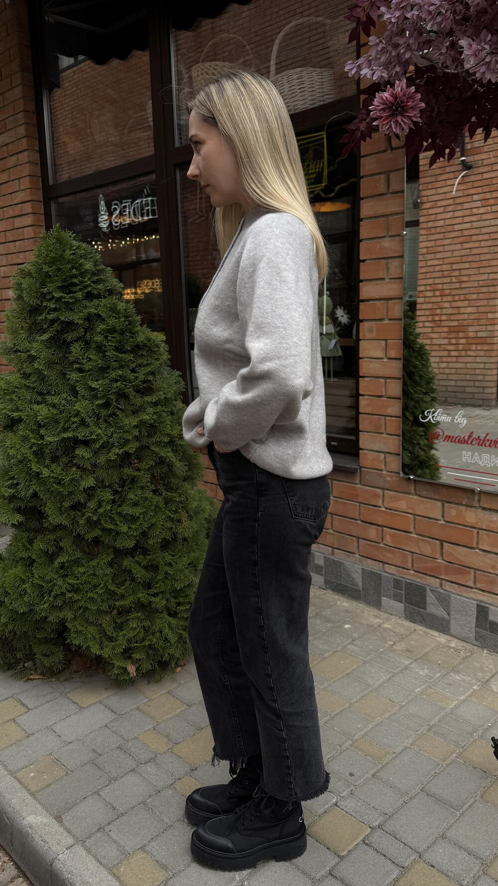 Светр з ґудзиками на грудях та рукавах Сірий, Oversize