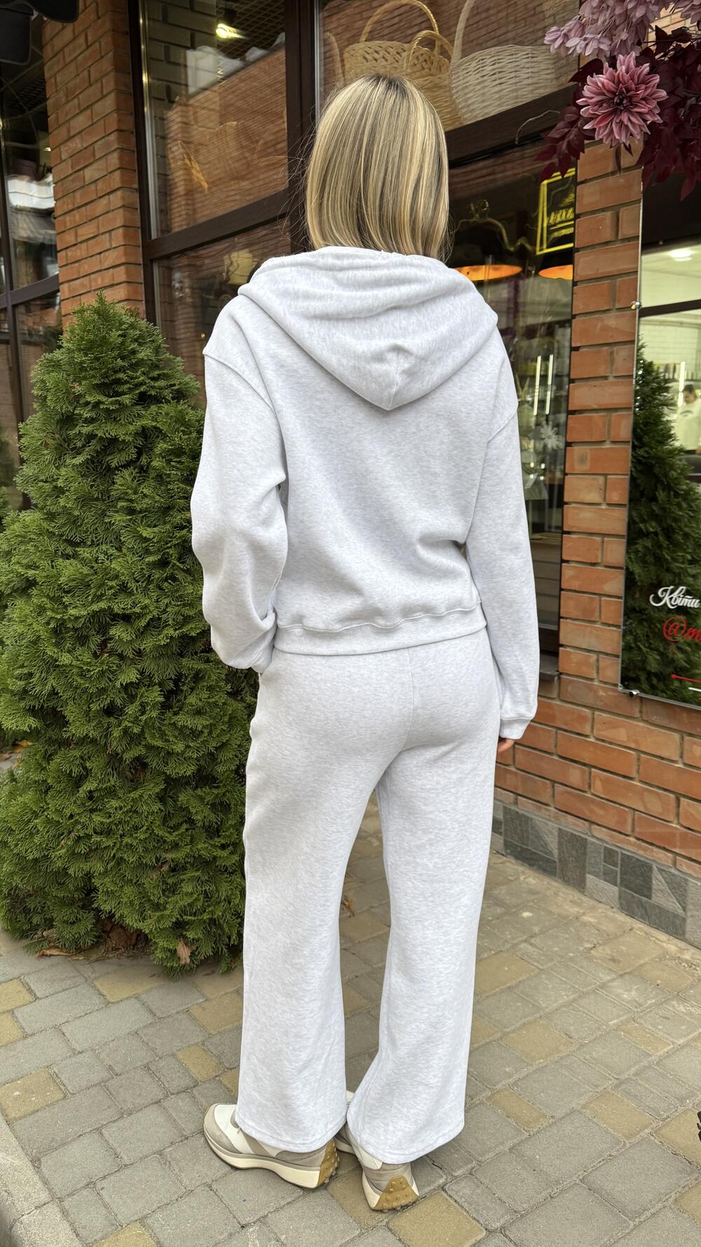 Костюм з вишивкою in та обробленим краєм капюшона Сірий меланж, Oversize