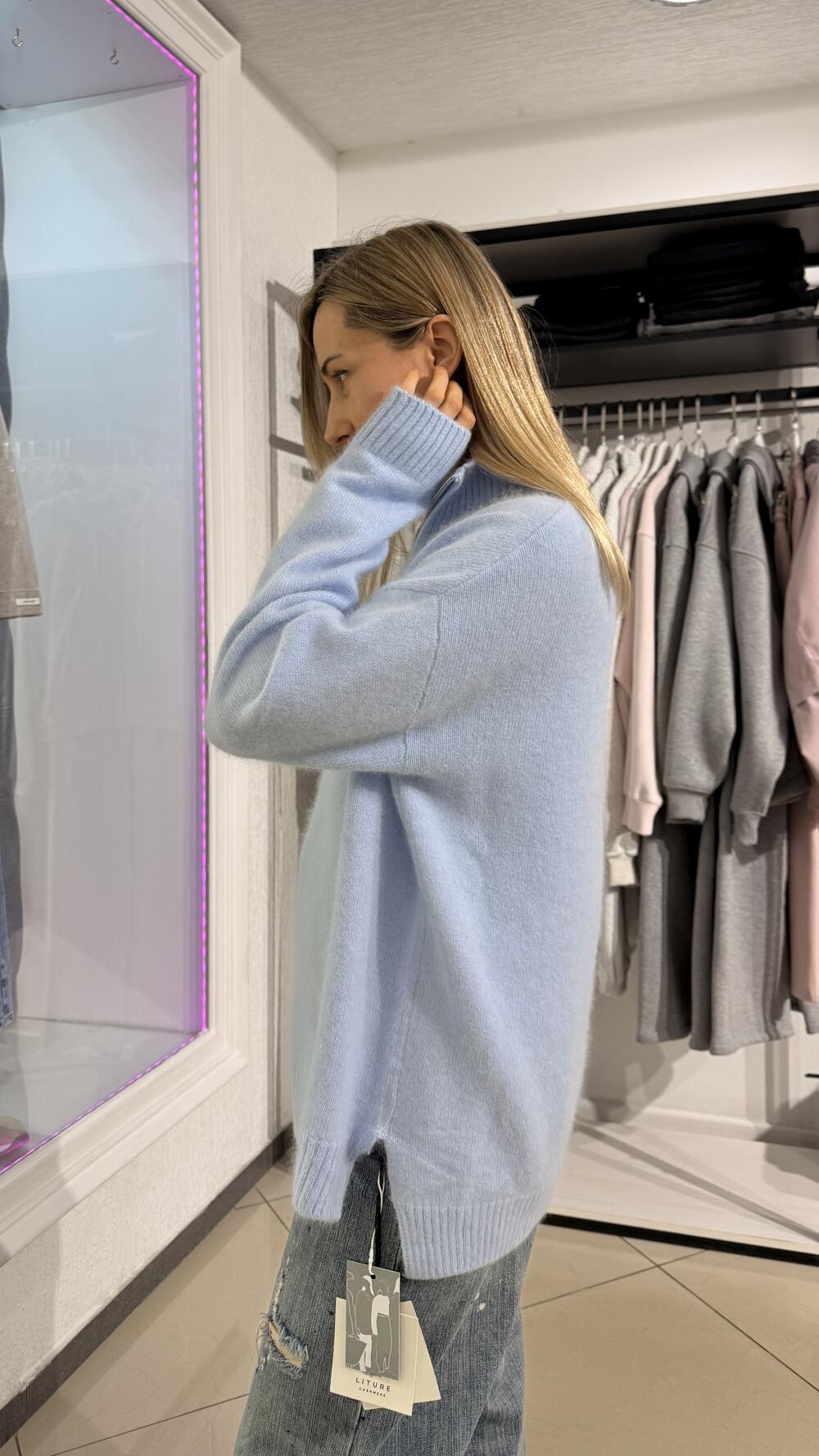 Светр поло з комірцем кашеміровий Liture Блакитний, Oversize