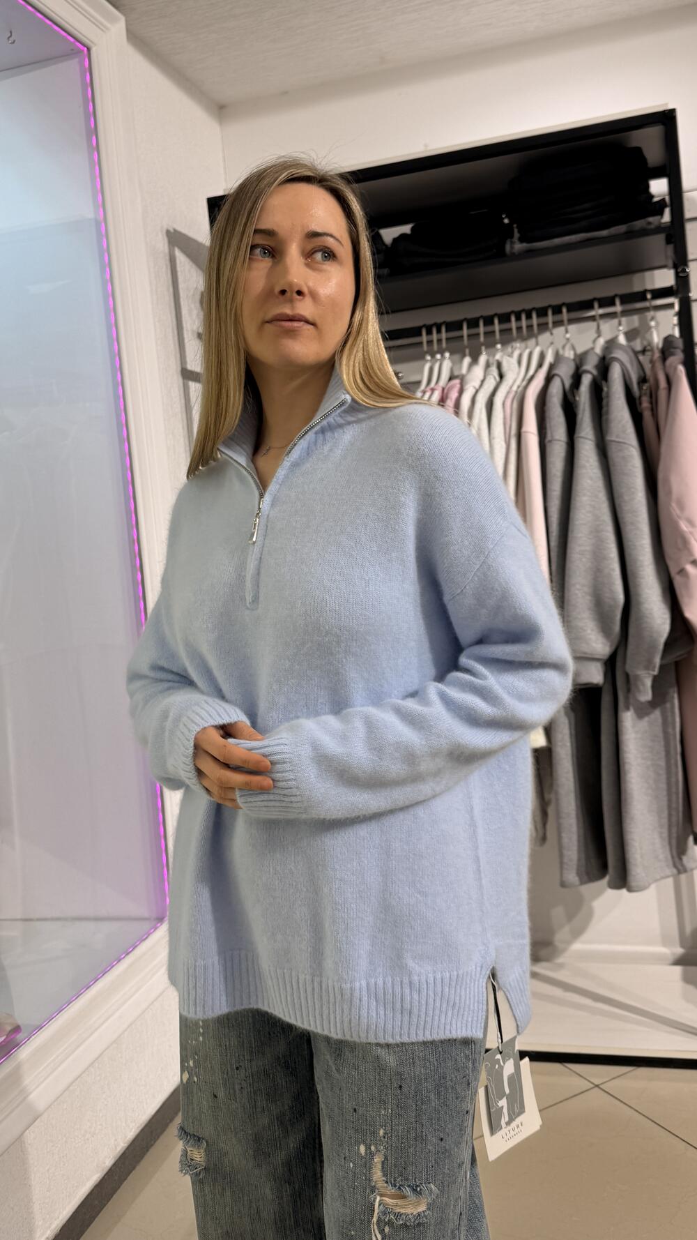 Светр поло з комірцем кашеміровий Liture Блакитний, Oversize