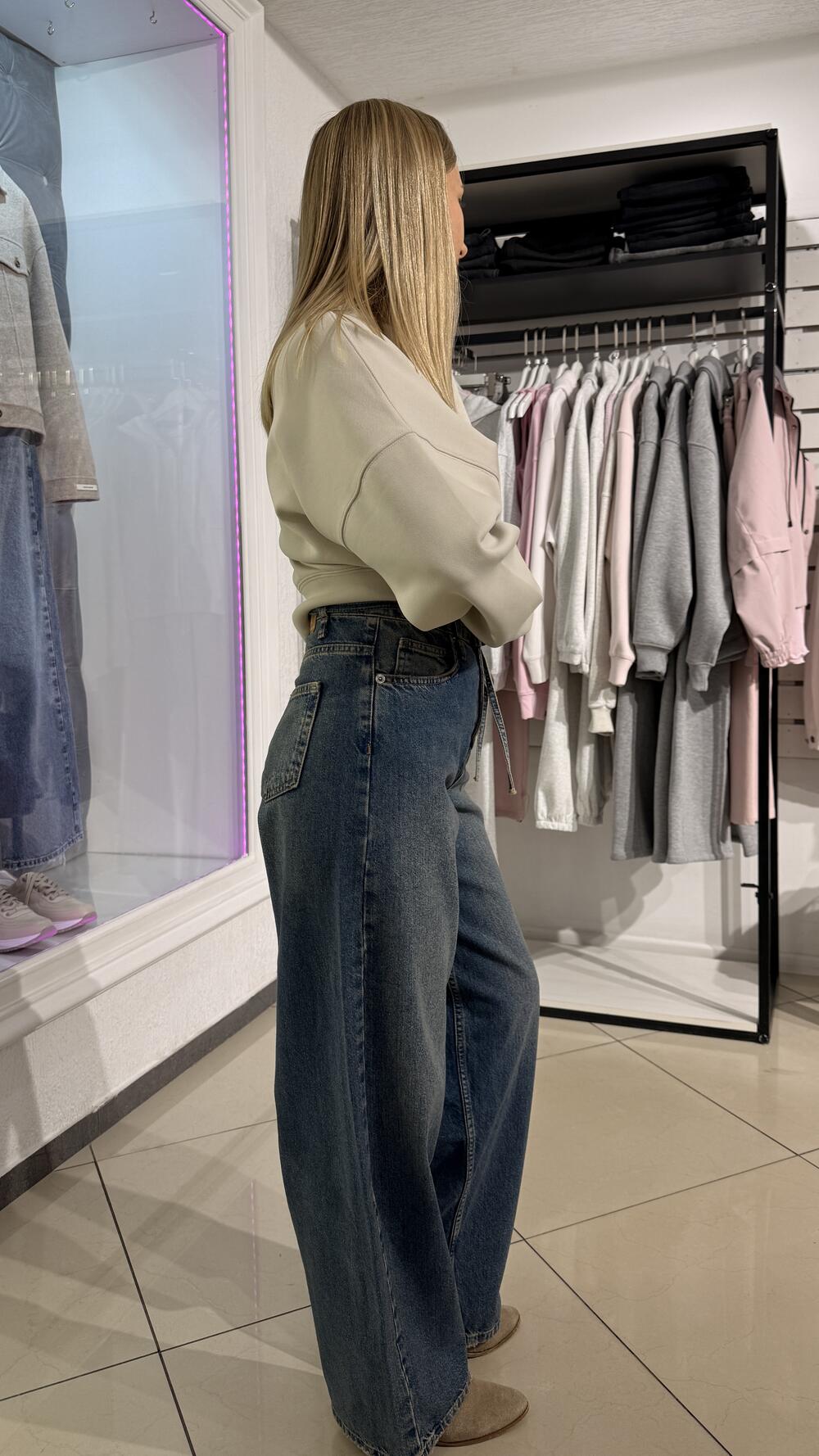 Джинси з тканинним поясом арт.3491/3572 Faf Темно-синій, 38