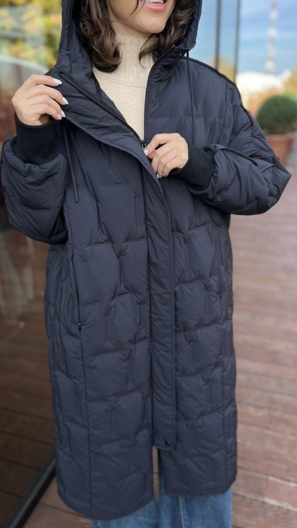 Пальто-пуховик, летюча мишка з капюшоном Liture Темно-синій, L