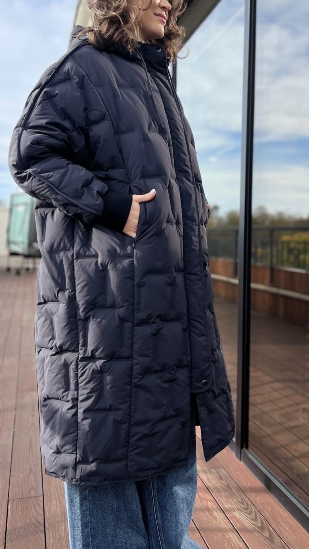 Пальто-пуховик, летюча мишка з капюшоном Liture Темно-синій, L