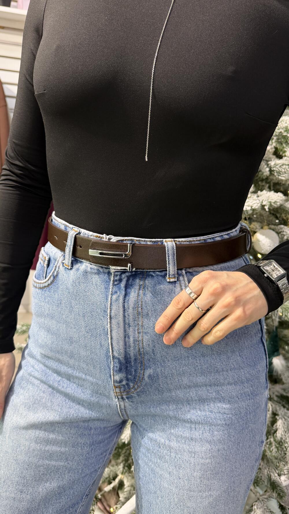 Ремінь шкіряний 01.30.75.02/06 Kremin Шоколад з сріблом