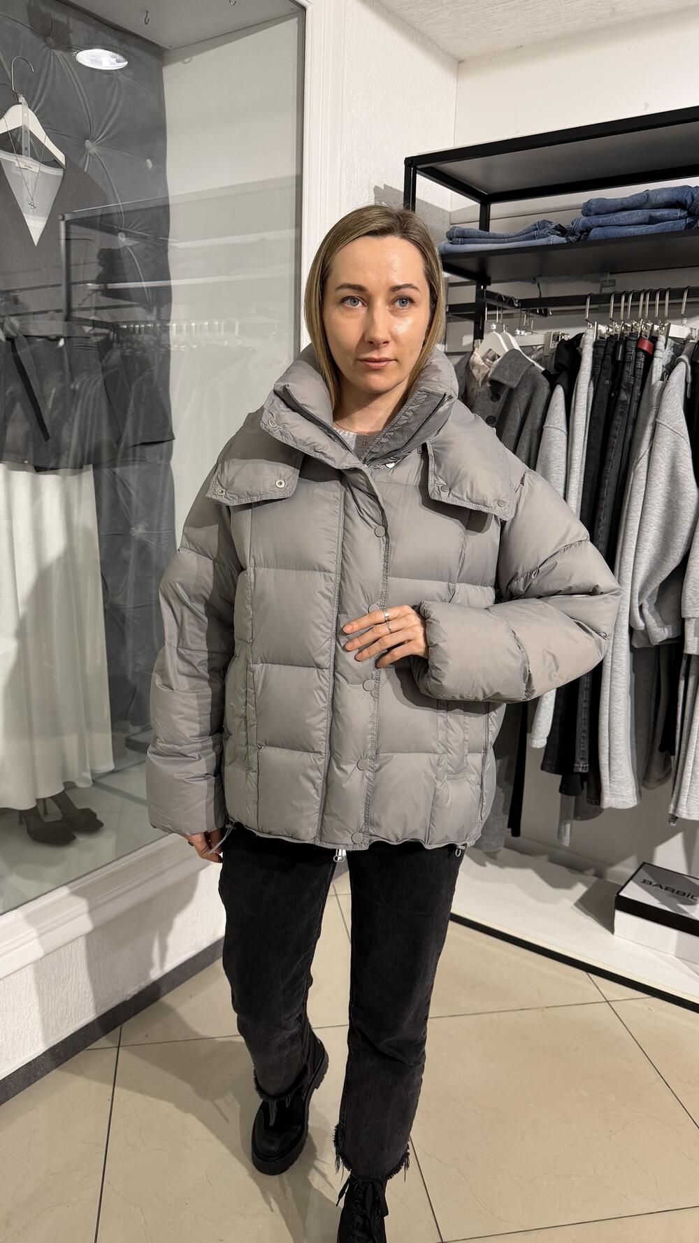 Куртка пуховик, з капюшоном та магнітними кнопками Liture Св. сірий, S