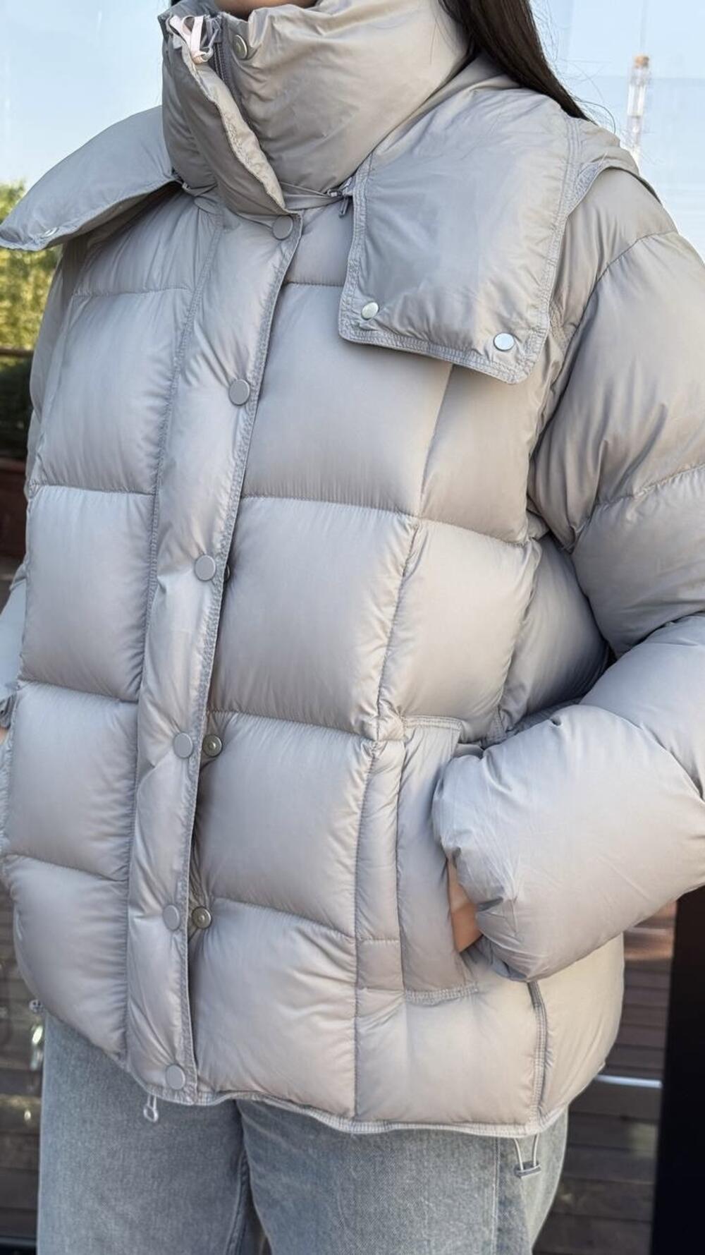 Куртка пуховик, з капюшоном та магнітними кнопками Liture Св. сірий, M