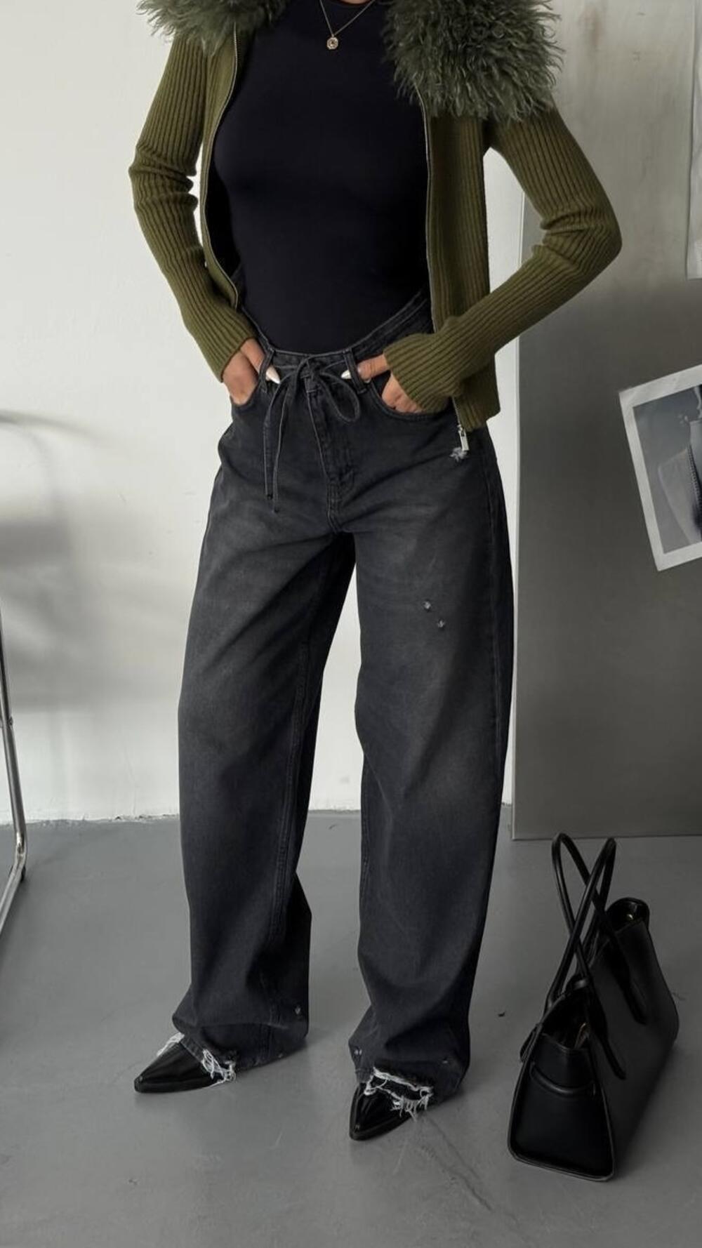 Джинси 3652 з поясом Faf Чорний, 38