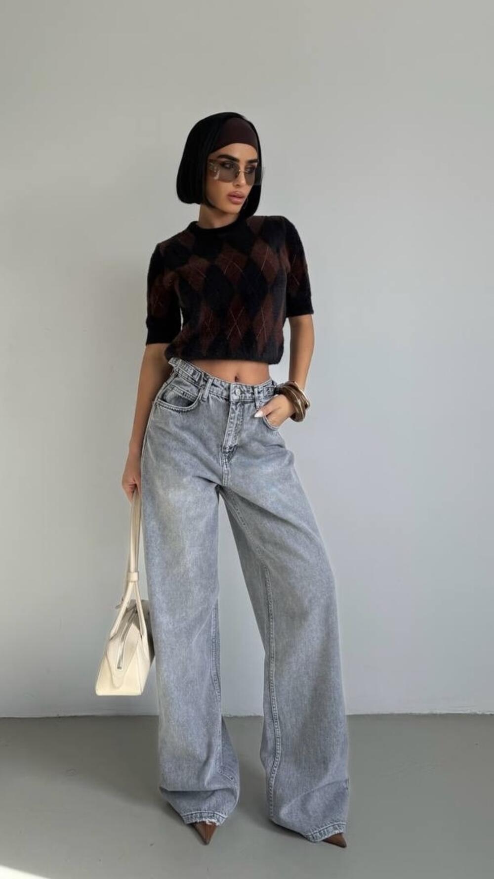 Джинси з застібками збоку 3691/3692 Faf Св. сірий, 40