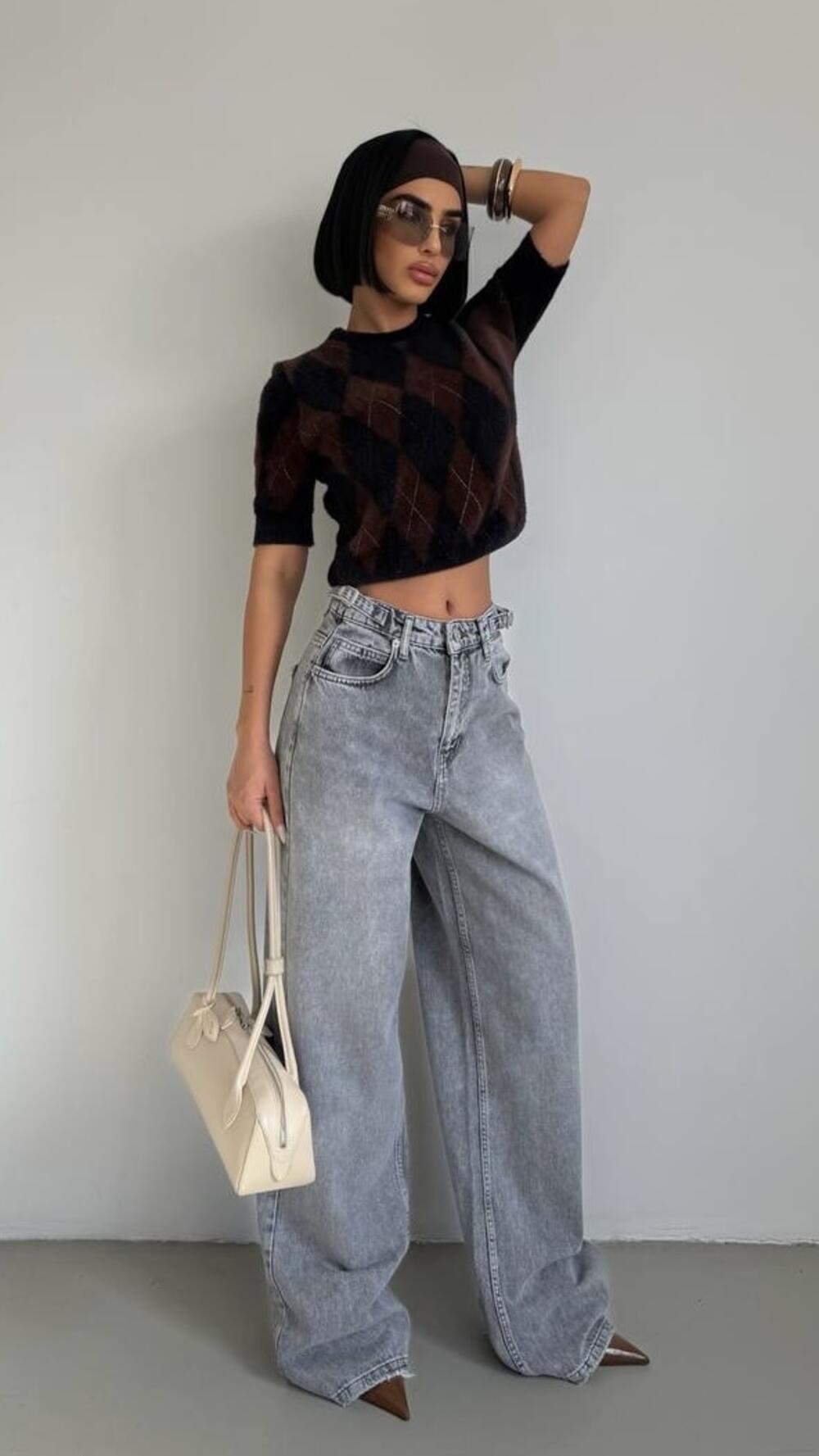 Джинси з застібками збоку 3691/3692 Faf Св. сірий, 38