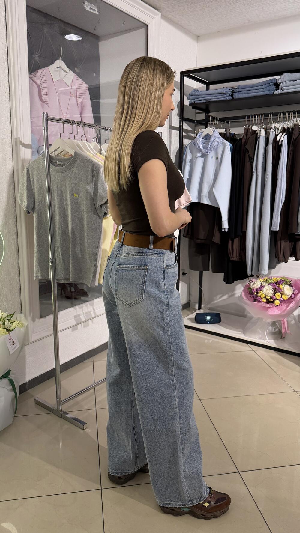 Джинси з ременем 6303 прямі Блакитний, XXL