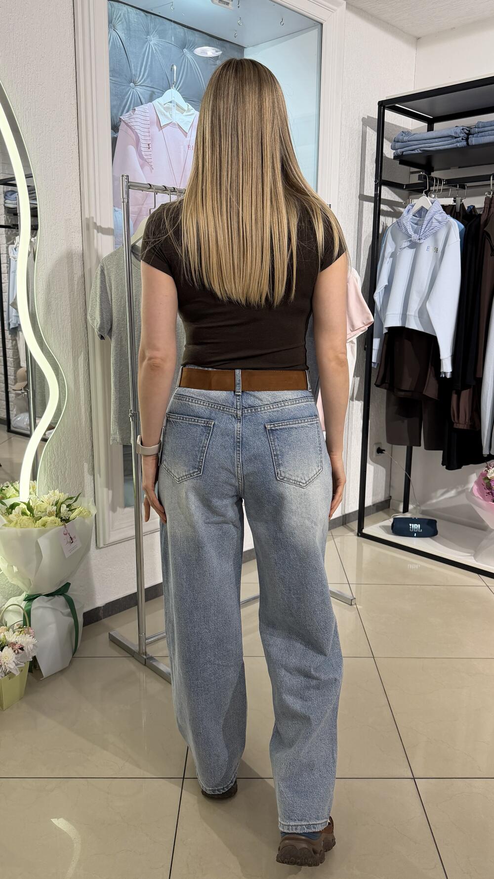 Джинси з ременем 6303 прямі Блакитний, XXL