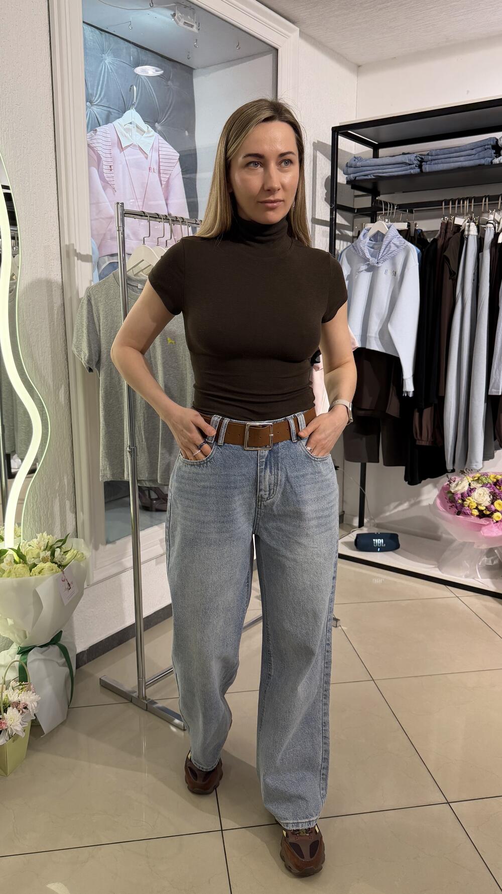 Джинси з ременем 6303 прямі Блакитний, XXL