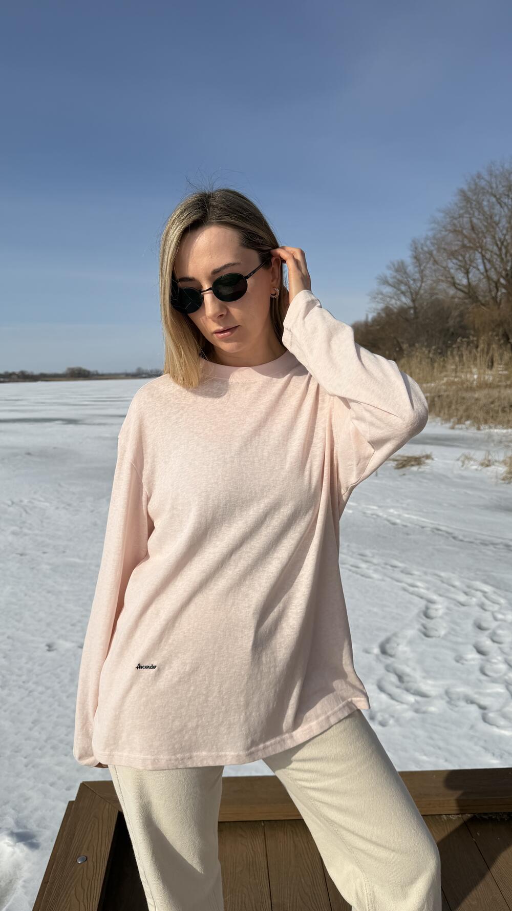 Лонг тоненький з вишивкою Ascender Baby Pink, Oversize