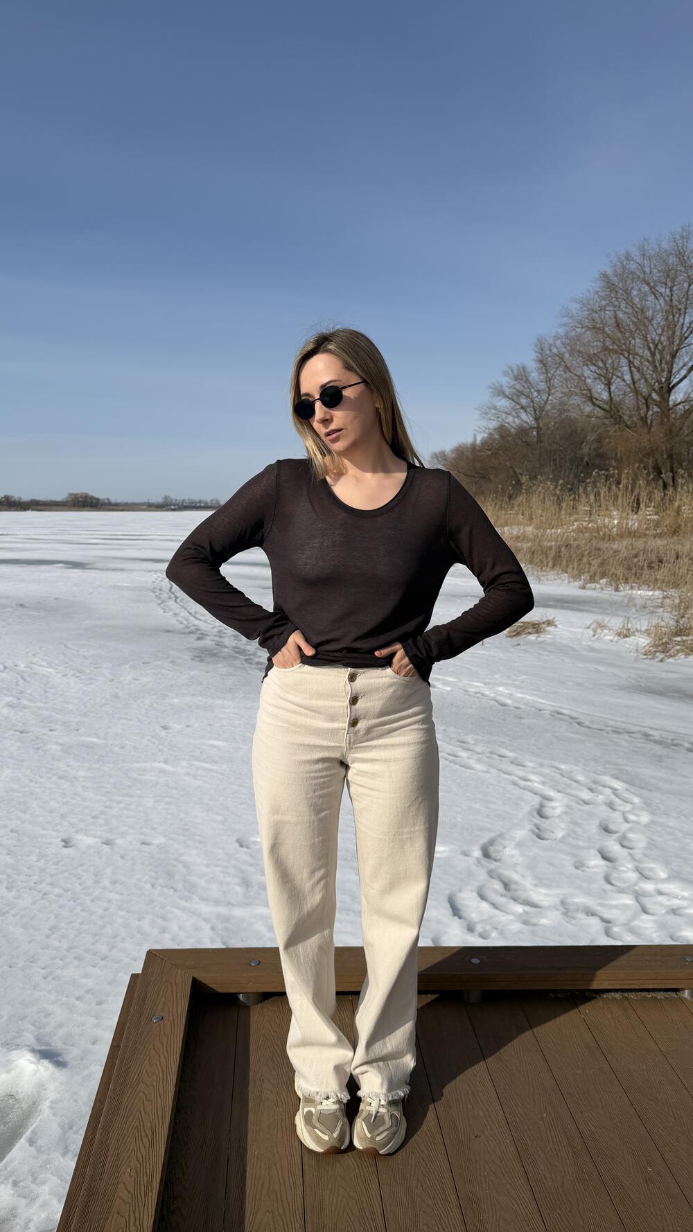 Лонгслів з тонкого трикотажу з круглим вирізом Чорний, Oversize