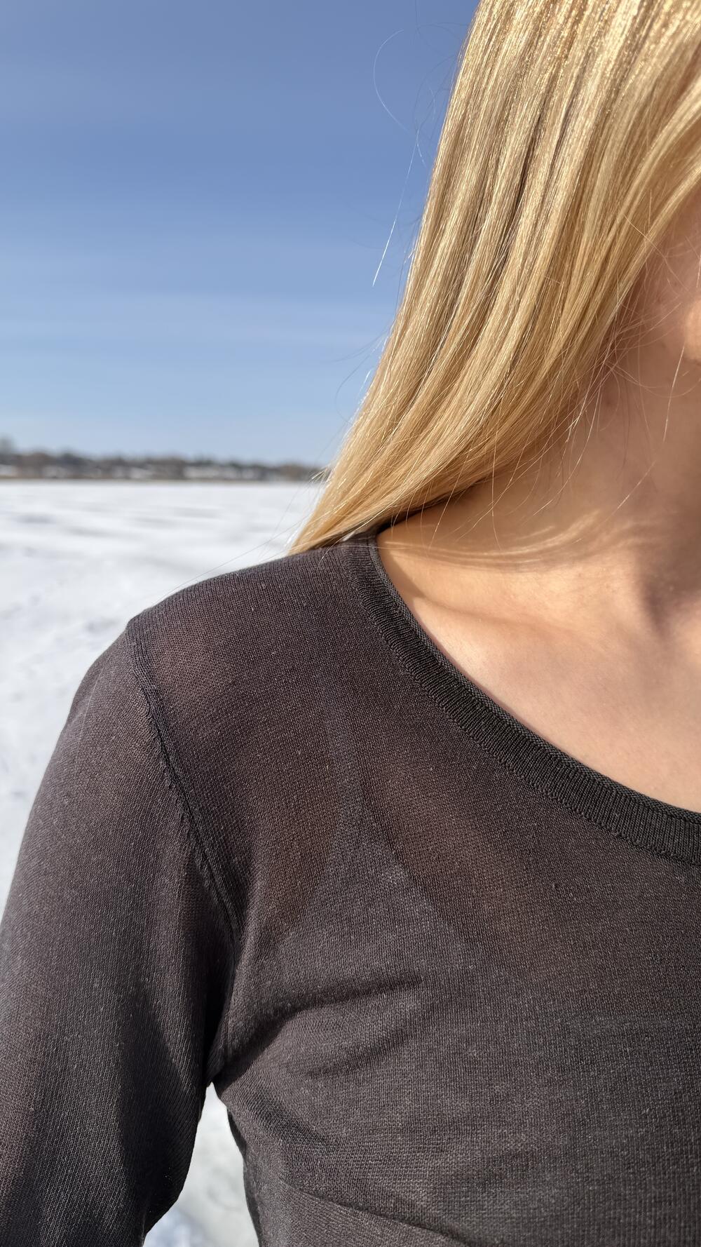 Лонгслів з тонкого трикотажу з круглим вирізом Чорний, Oversize