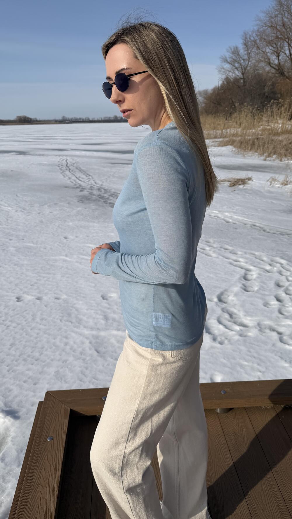 Лонг напівпрозорий з декором на грудях Блакитний, S/M