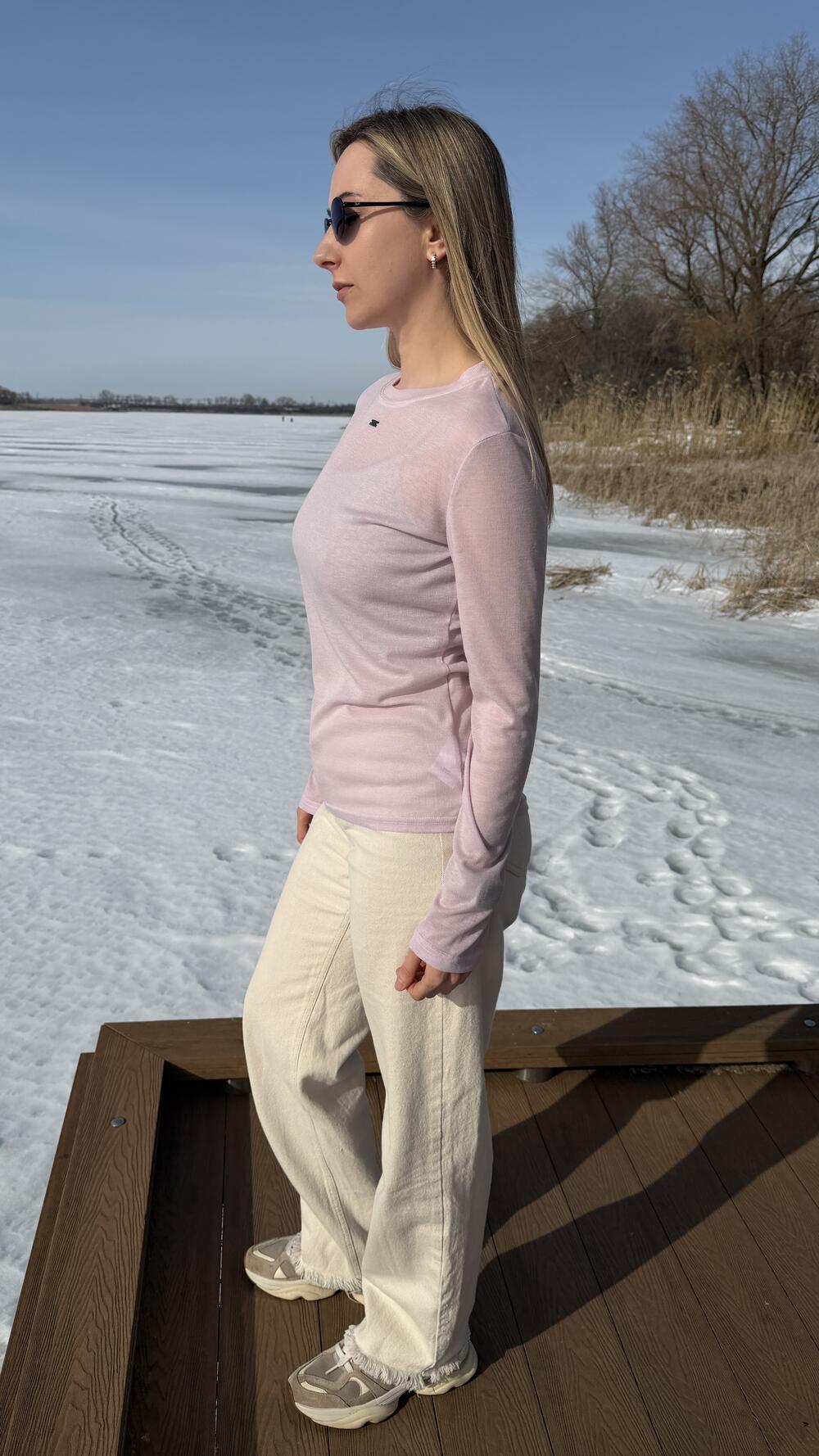 Лонг напівпрозорий з декором на грудях Baby Pink, S/M