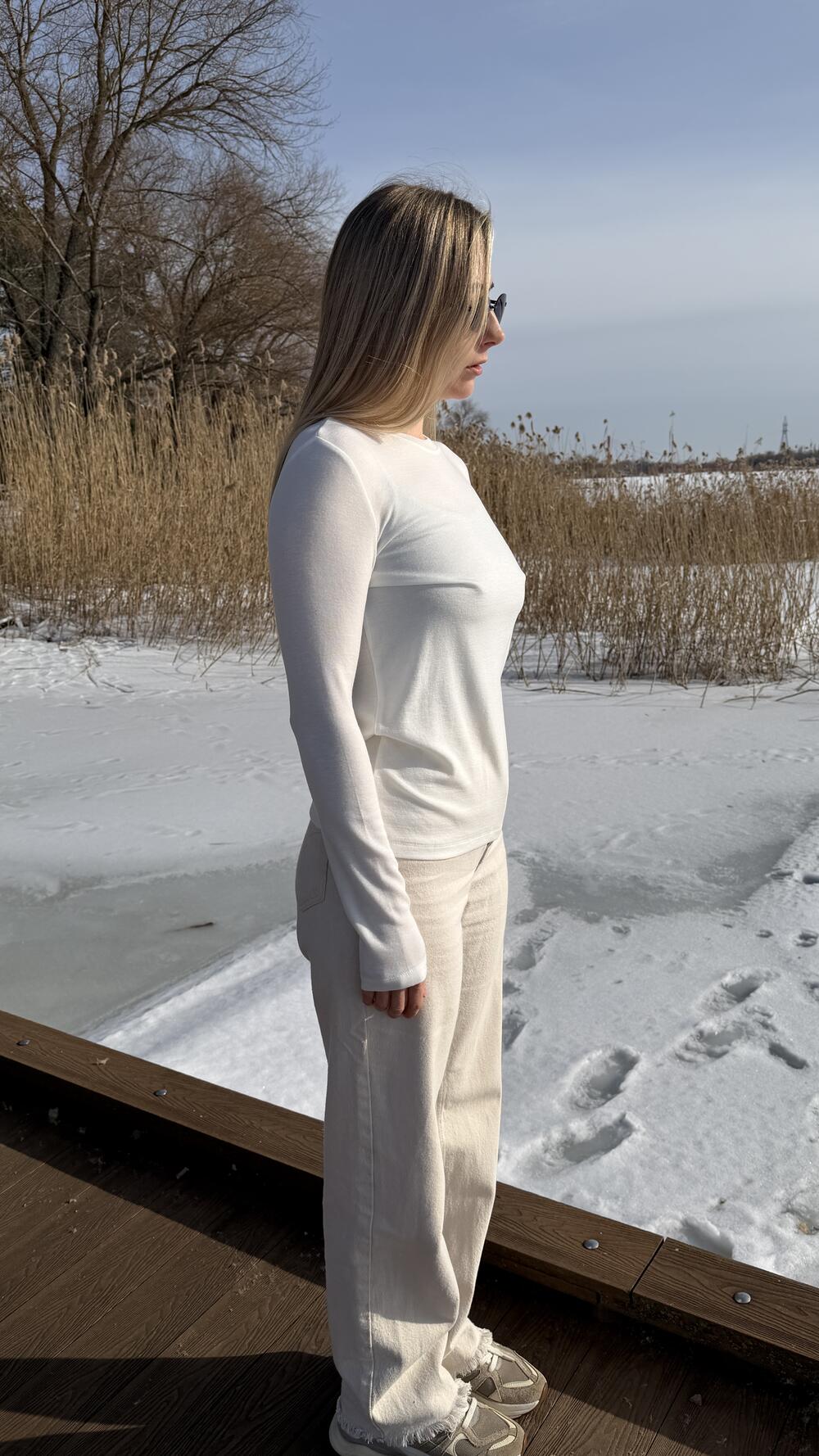 Лонгслів з нашивкою elegant Білий, Oversize