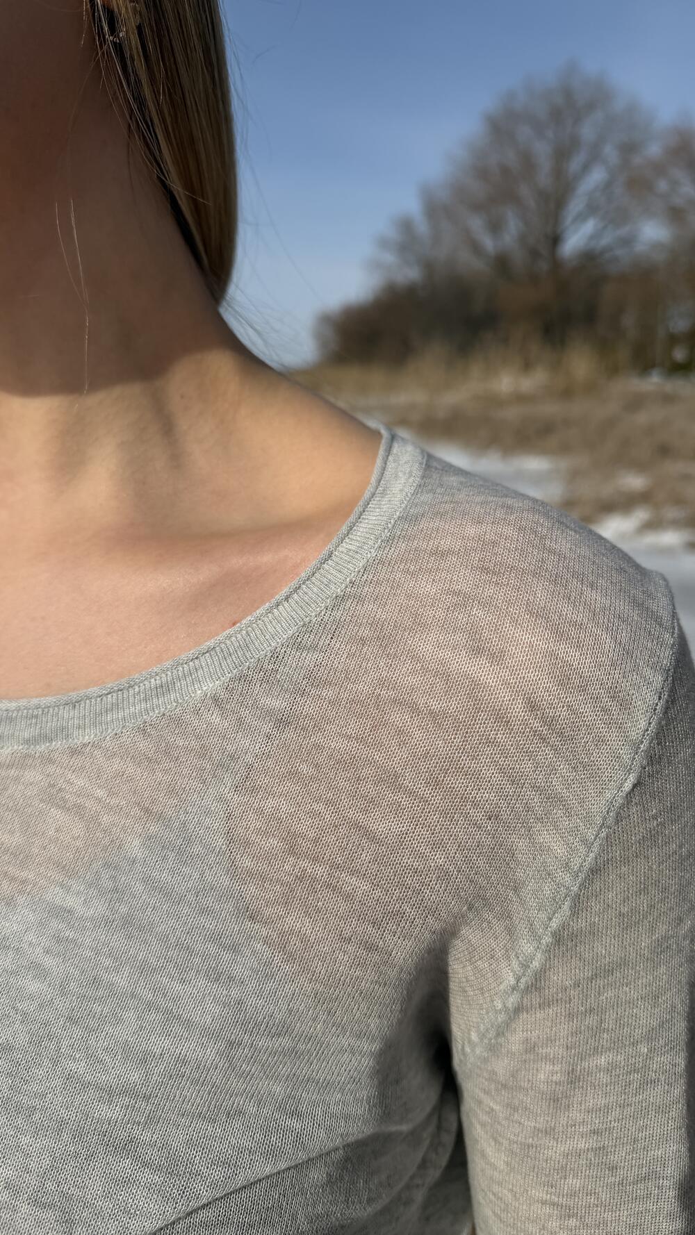 Лонгслів з тонкого трикотажу з круглим вирізом Сірий меланж, Oversize