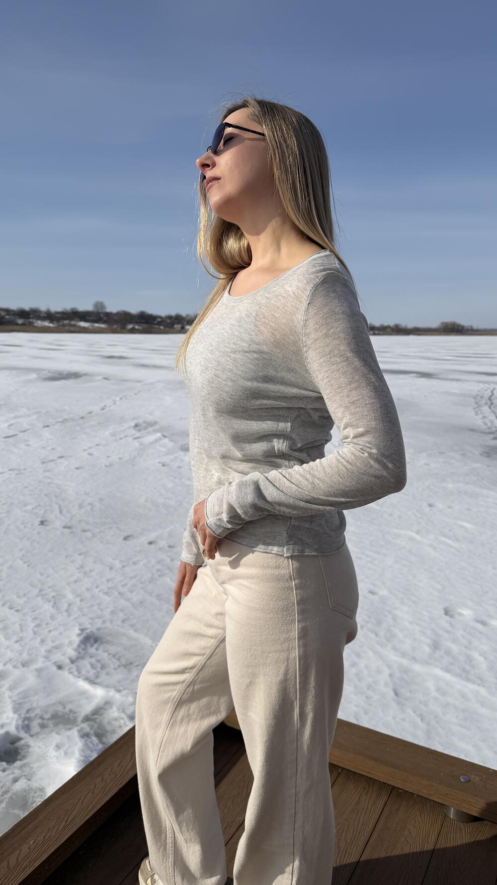 Лонгслів з тонкого трикотажу з круглим вирізом Сірий меланж, Oversize